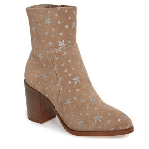 Steve Madden Star Embellished Booties, Size 5.5, Cream Suede Silver Star… - Picture 1 of 9